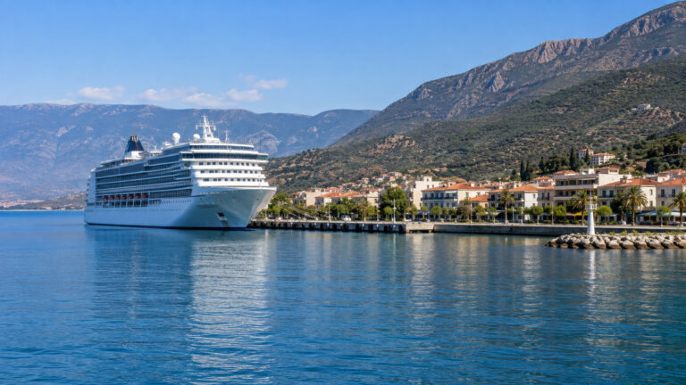 Cruise ship at Itea harbor on the Gulf of Corinth