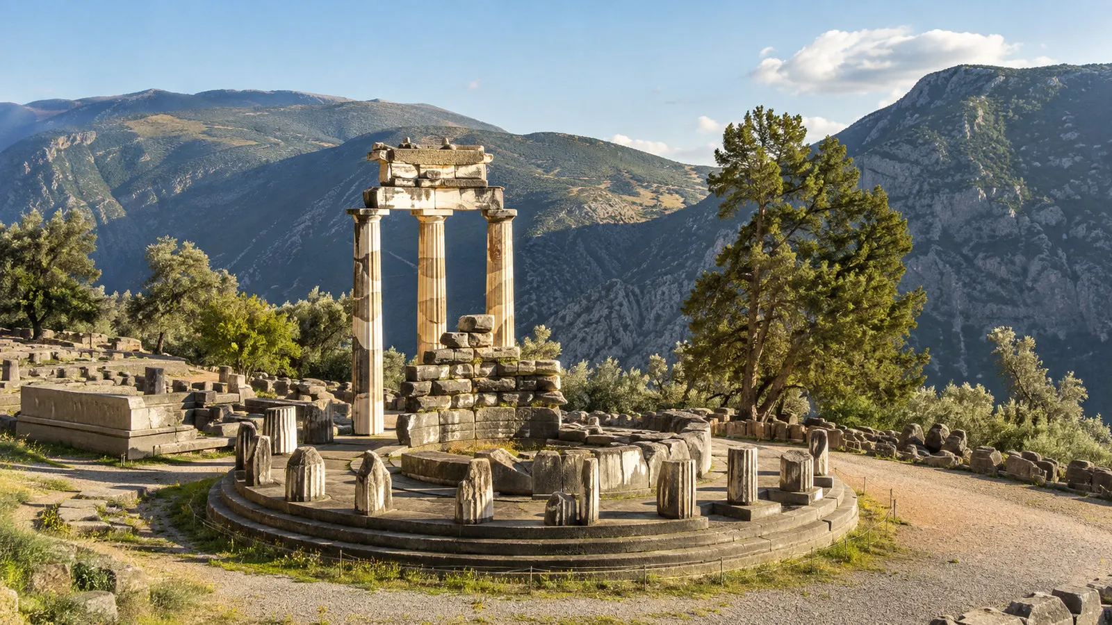Stone columns at Delphi's Sanctuary of Athena Pronaia