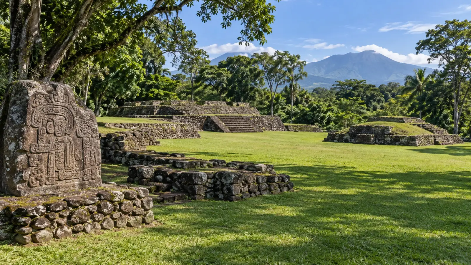 Ancient stone structures at Izapa archaeological site, Chiapas