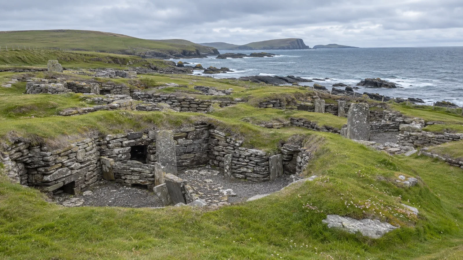 Prehistoric Jarlshof ruins on the Shetland coast