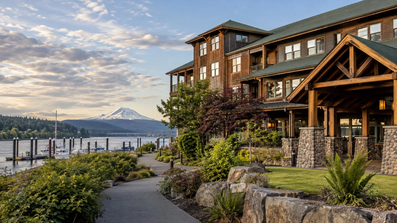 McMenamins Kalama Harbor Lodge, Pacific Northwest timber lodge exterior