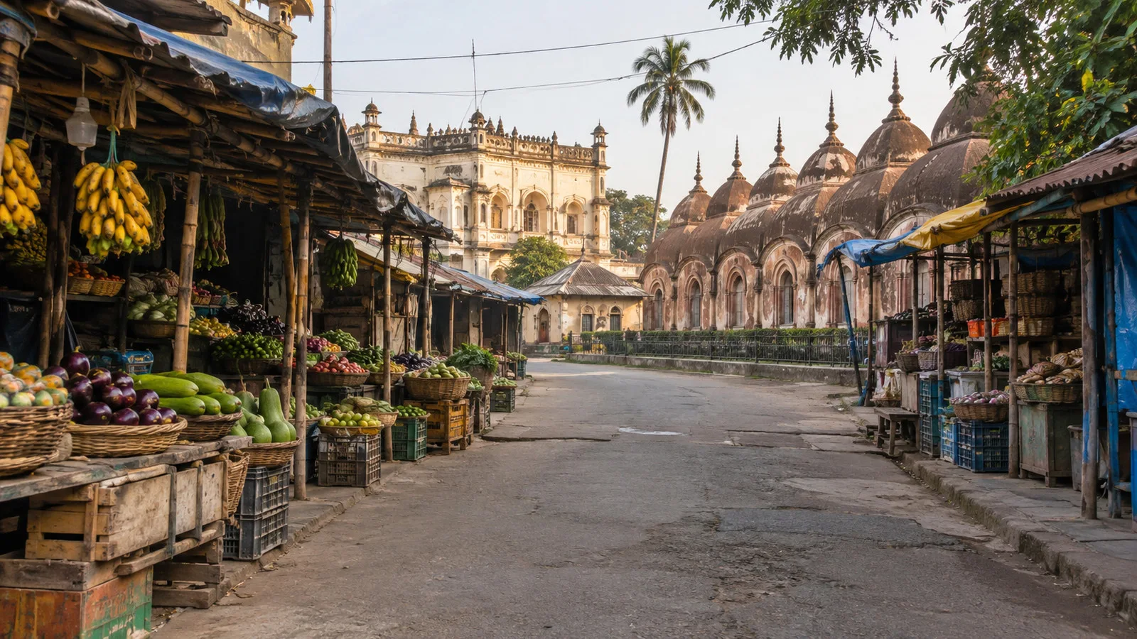 Kalna local market stalls without people