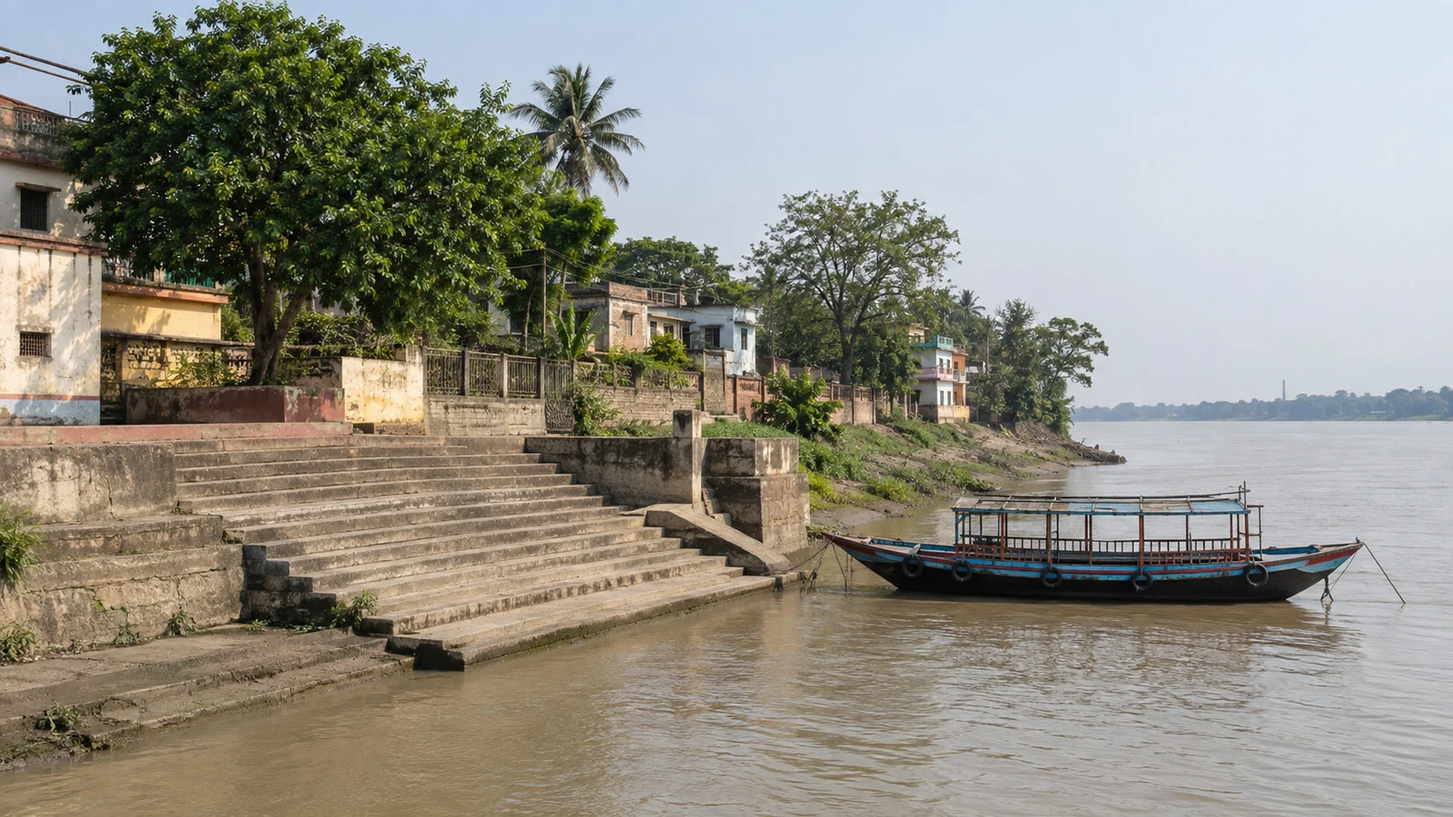 Simple Hooghly river landing and steps at Kalna