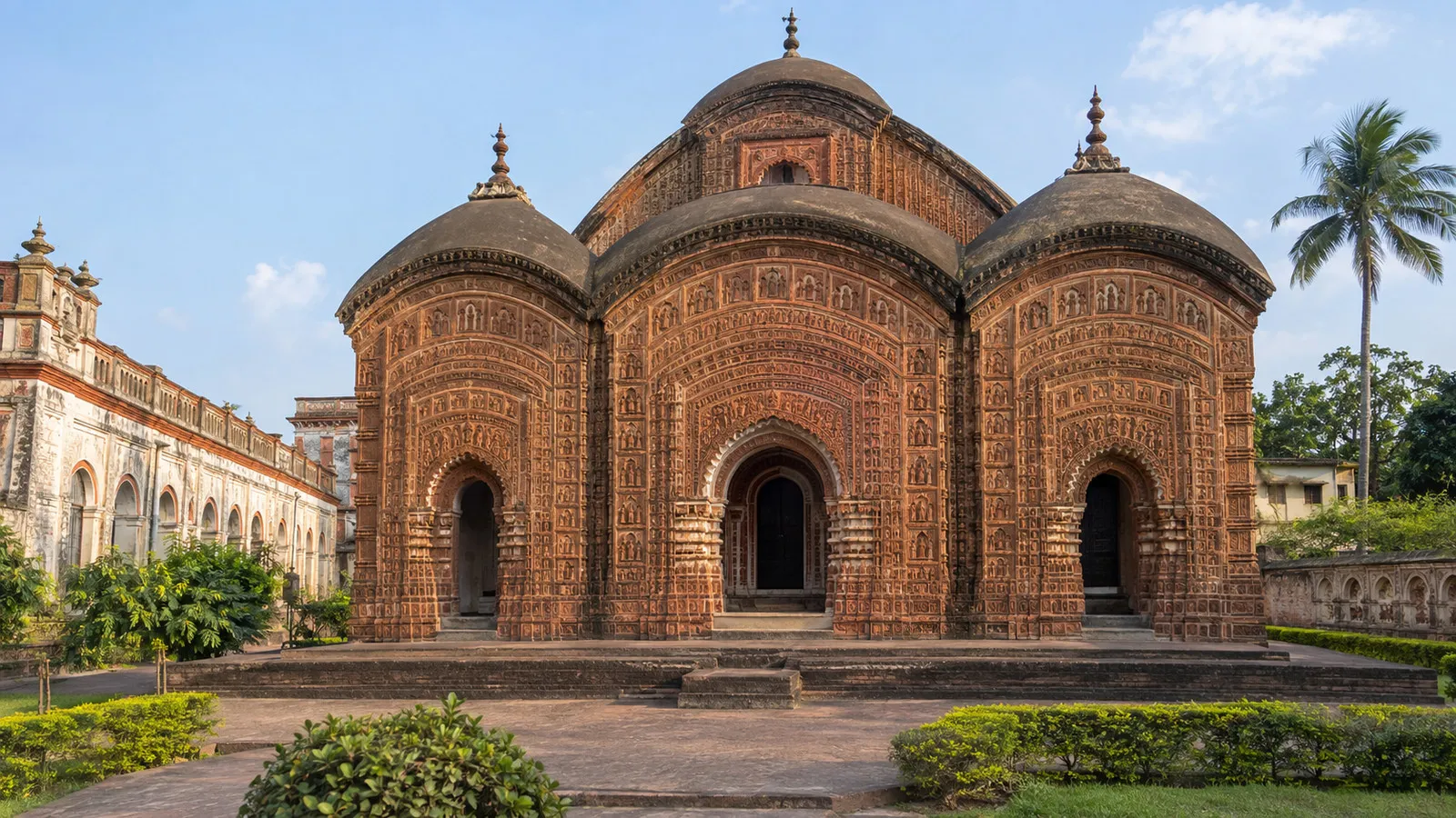 Terracotta temple facade at Kalna Rajbari complex