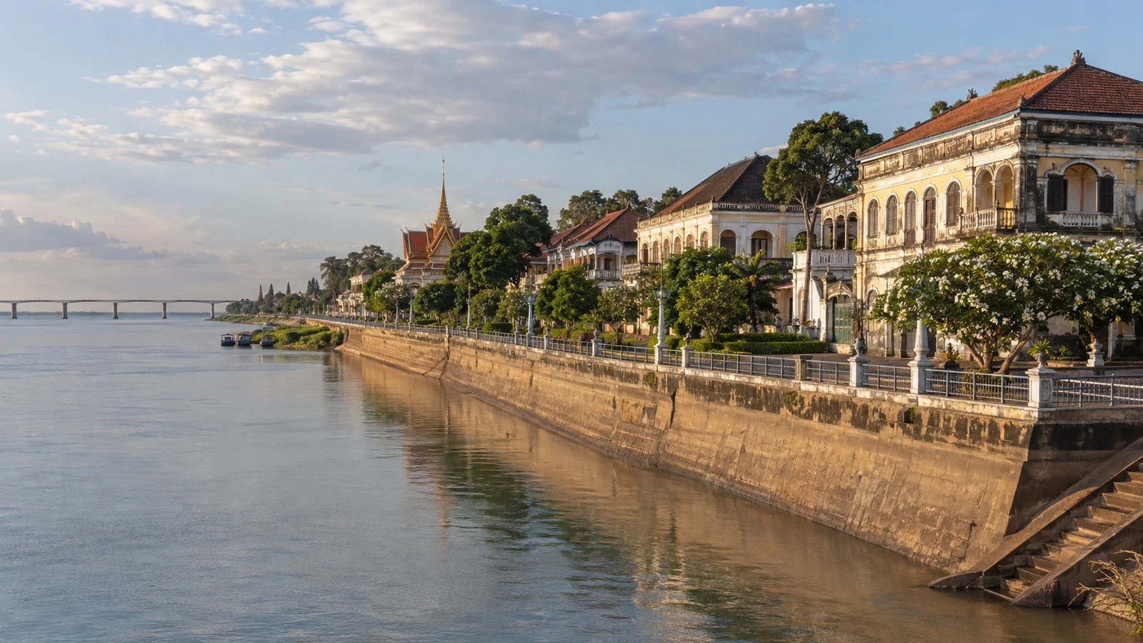 Kampong Cham riverfront and French-era buildings