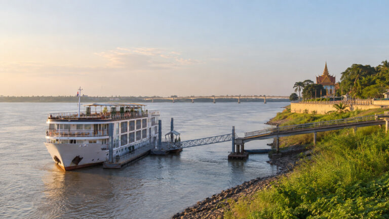 Mekong river cruise landing at Kampong Cham