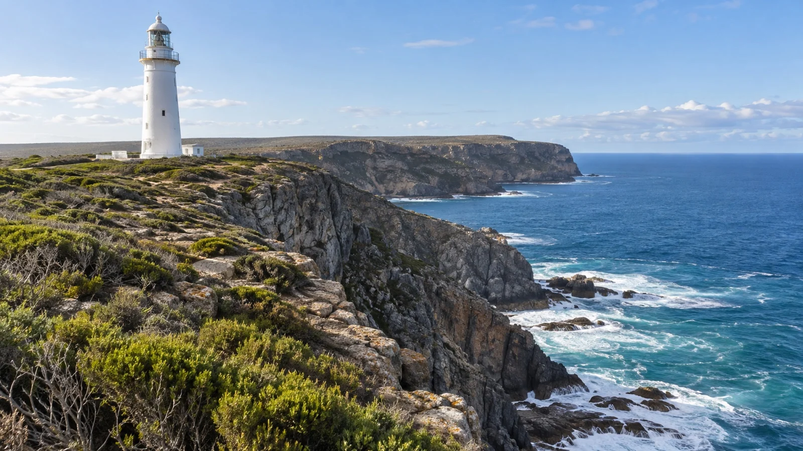 Cape Willoughby Lighthouse above rugged Kangaroo Island cliffs
