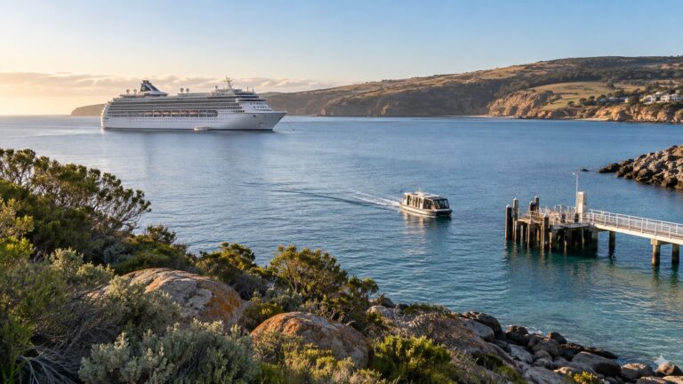 Tender boat approaching Penneshaw from a cruise ship off Kangaroo Island