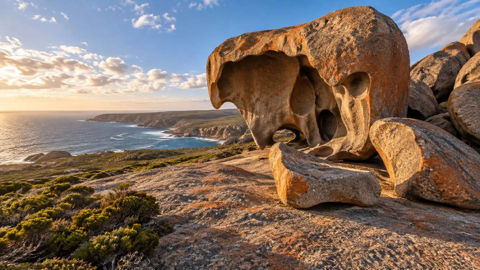 Sculpted orange granite boulders at Kangaroo Island’s Remarkable Rocks