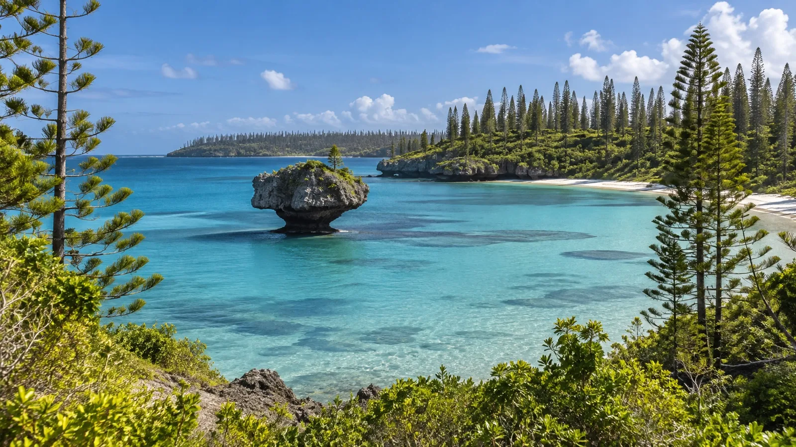 Sacred rock offshore in the clear water of Kanumera Bay