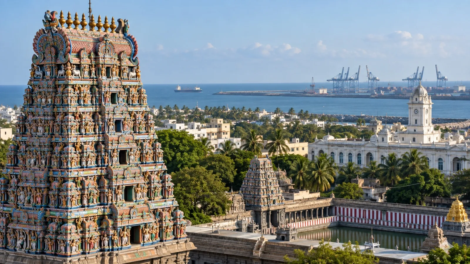 Colorful Kapaleeshwarar Temple tower in Chennai