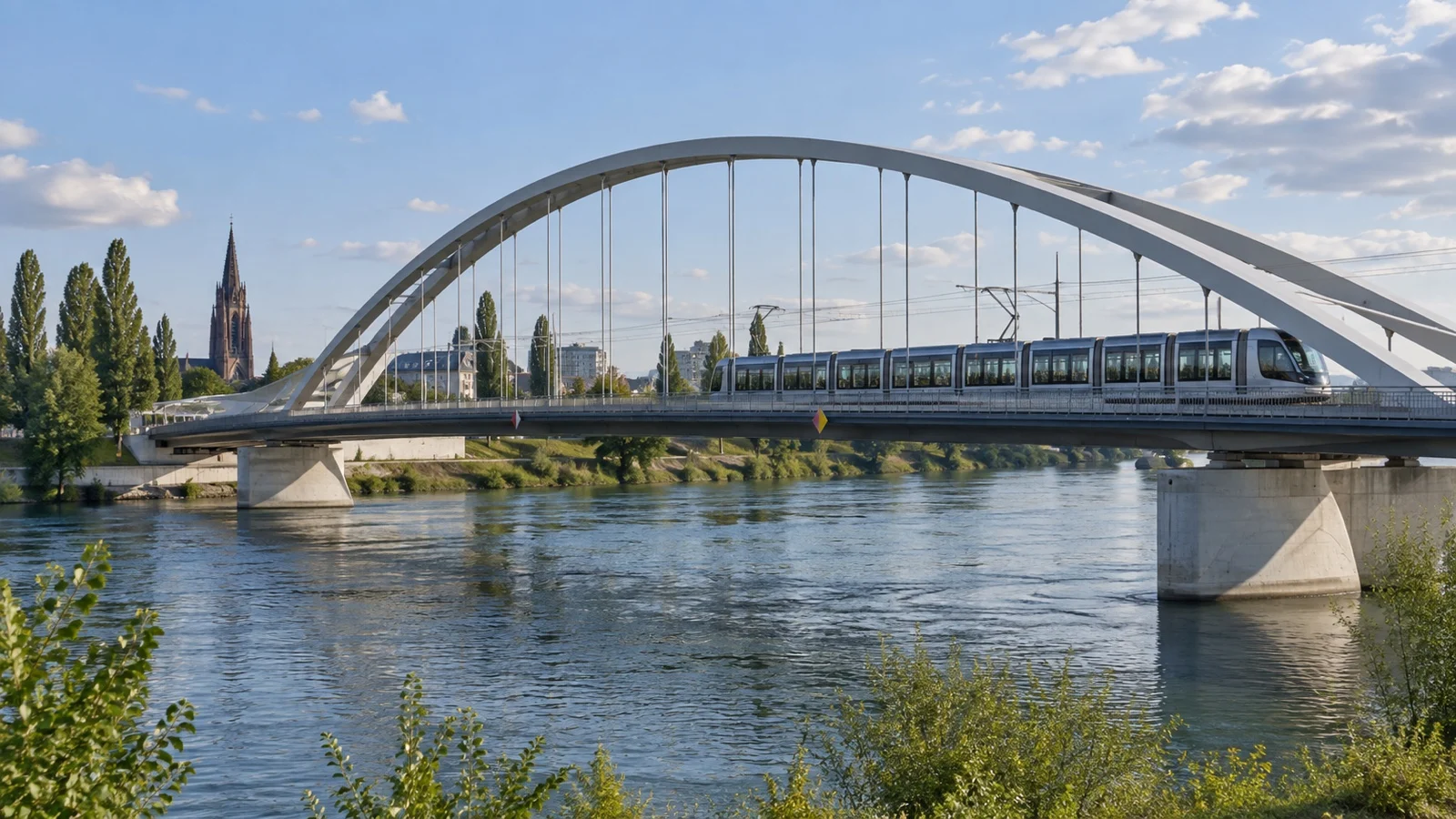 Tram bridge crossing Rhine from Kehl to Strasbourg