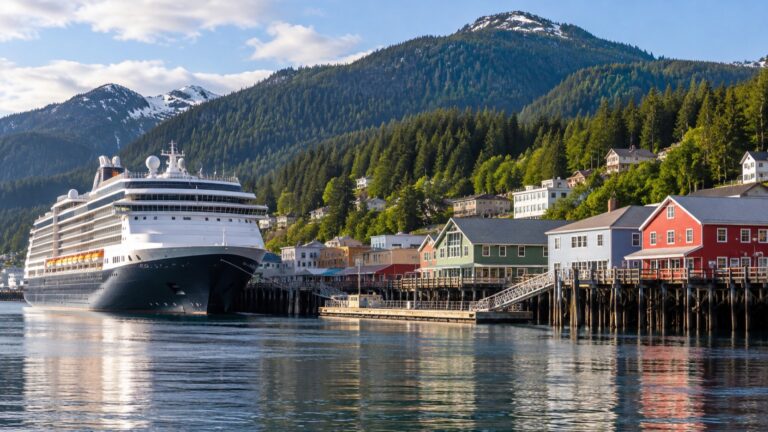 Cruise ship docked along the Ketchikan waterfront