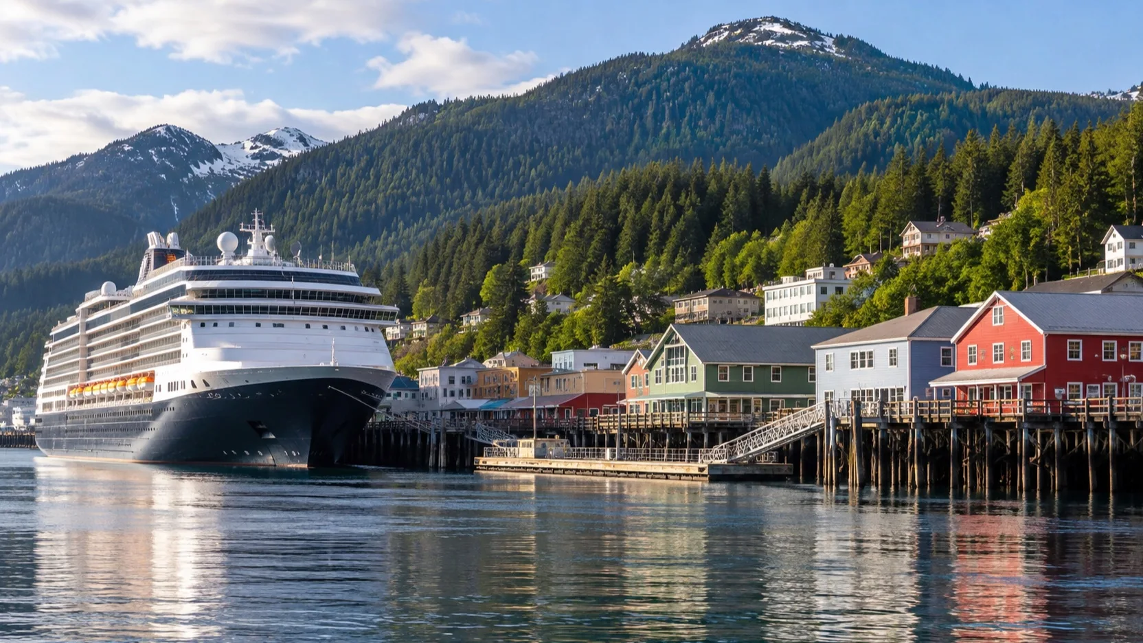 Cruise ship docked along the Ketchikan waterfront