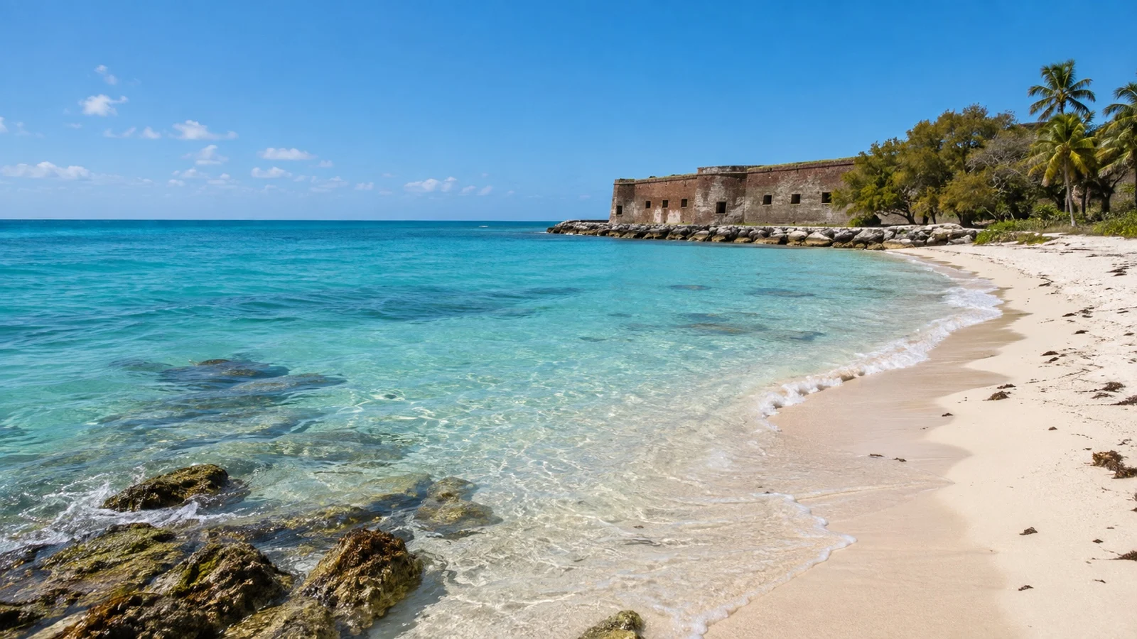 Empty Fort Zachary Taylor beach and turquoise water in Key West