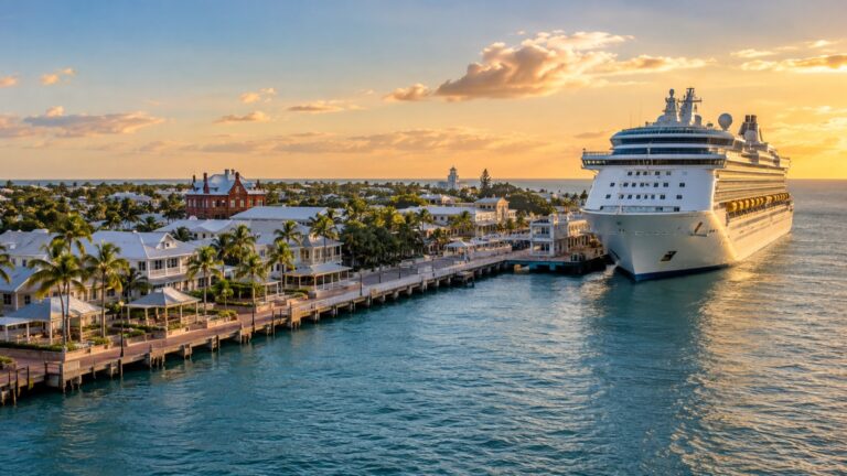 Cruise ship at the Key West waterfront beside Mallory Square