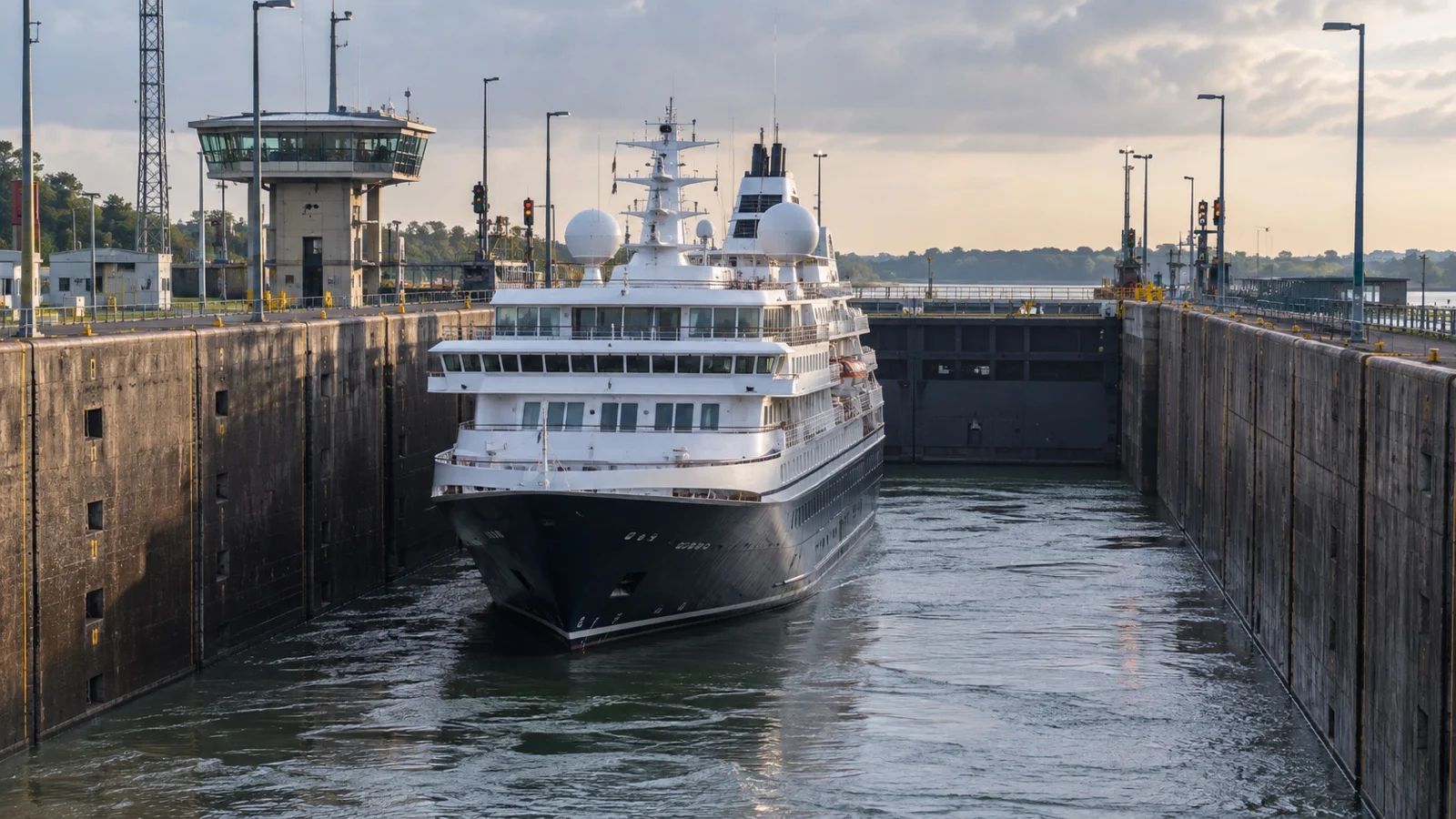 Cruise ship in Brunsbüttel Kiel Canal lock
