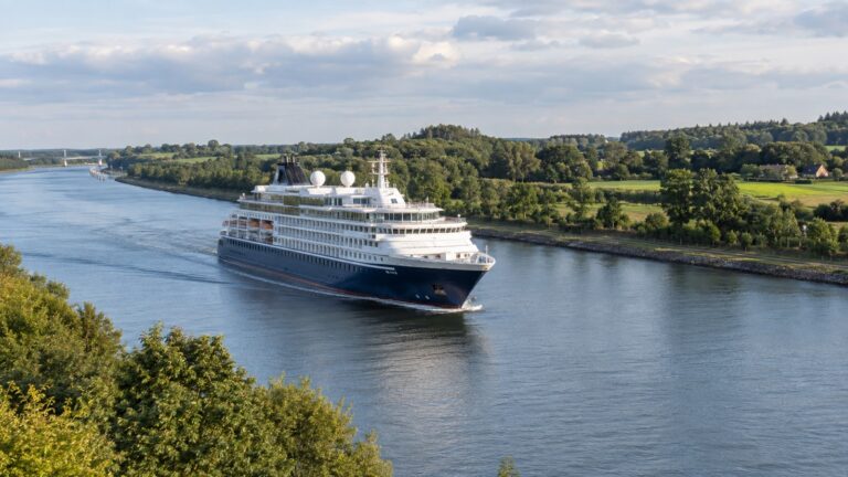 Small cruise ship transiting Kiel Canal