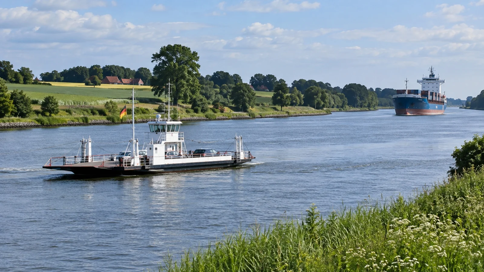 Kiel Canal ferry and farmland
