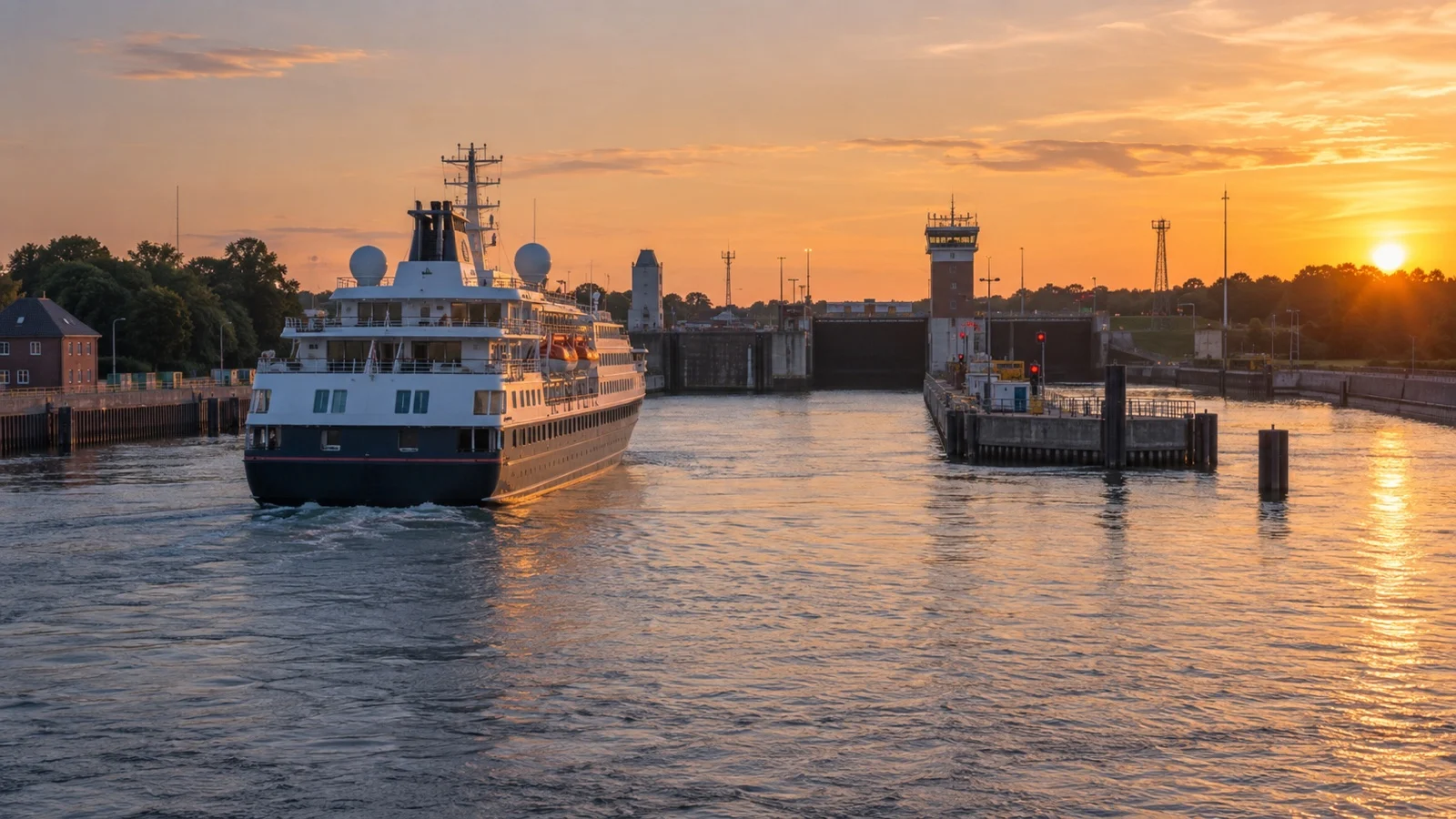Cruise ship approaching Holtenau lock