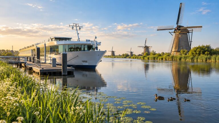Kinderdijk cruise landing beside canal