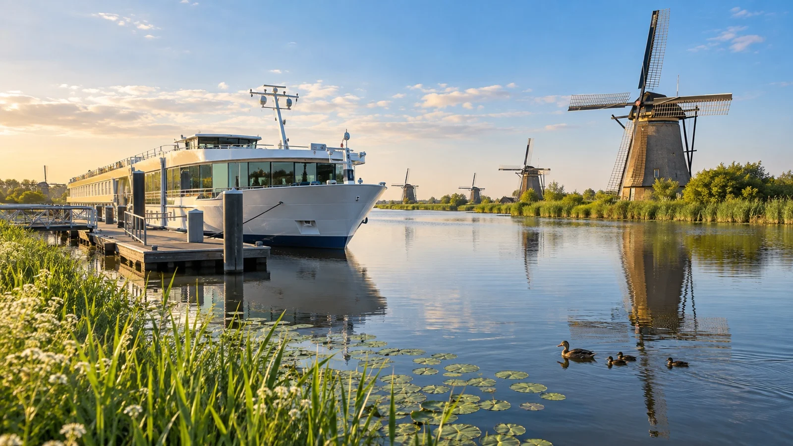 Kinderdijk cruise landing beside canal