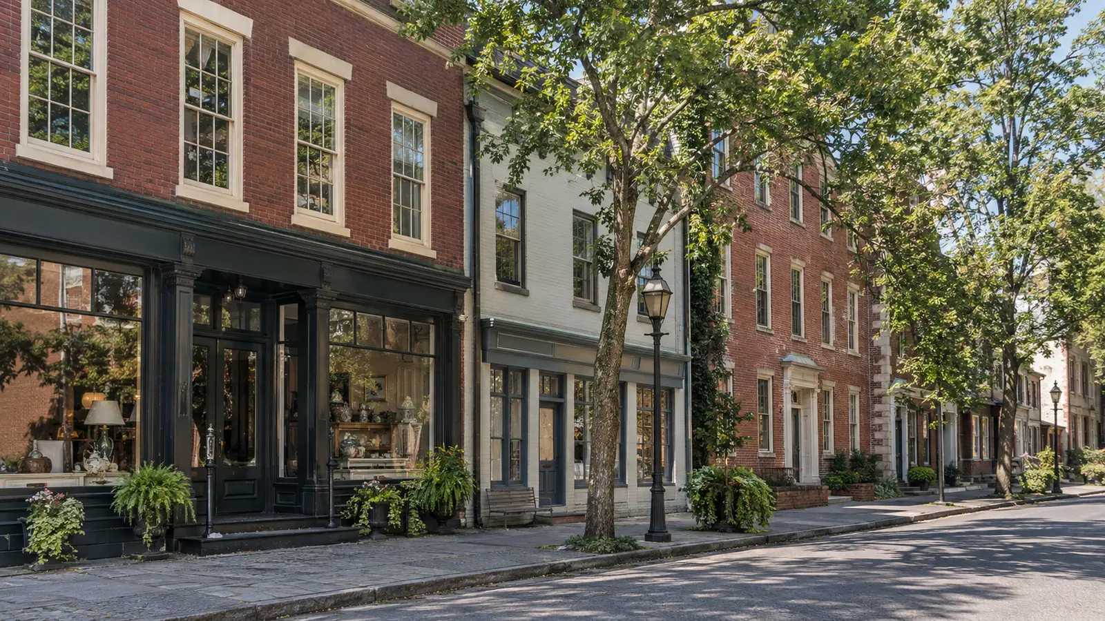 Historic storefronts in Kingston's Stockade District