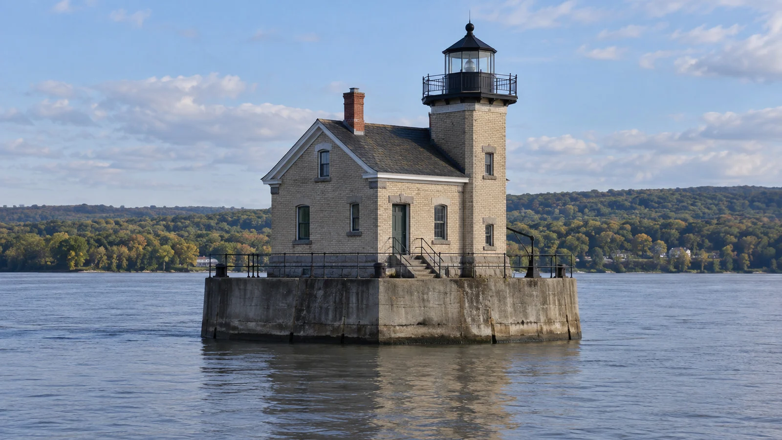 Rondout Lighthouse keeper's house and lantern at the mouth of Rondout Creek