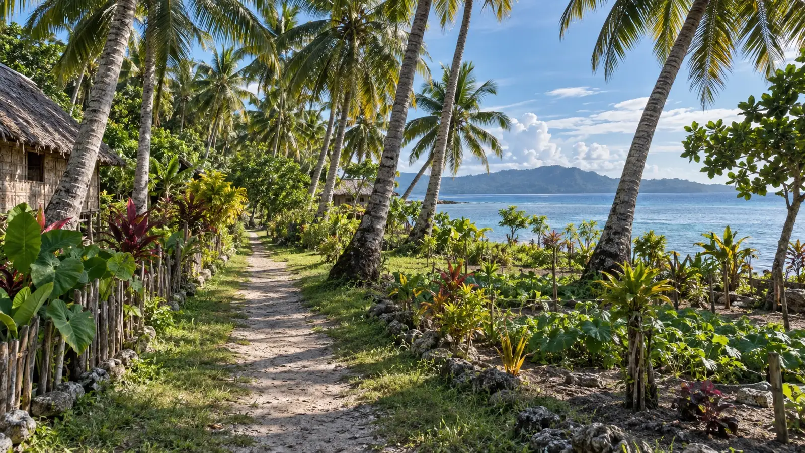 Tropical footpath through coconut palms on Kiriwina Island