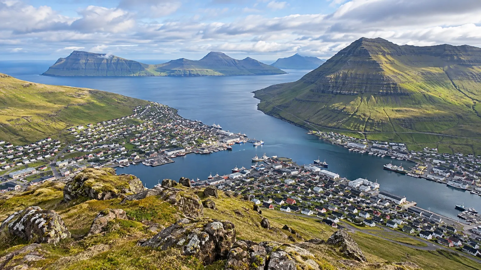 Klaksvík and northern Faroe Islands viewed from Klakkur