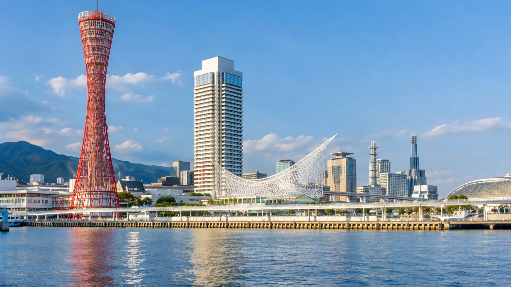 Kobe Port Tower above Meriken Park waterfront