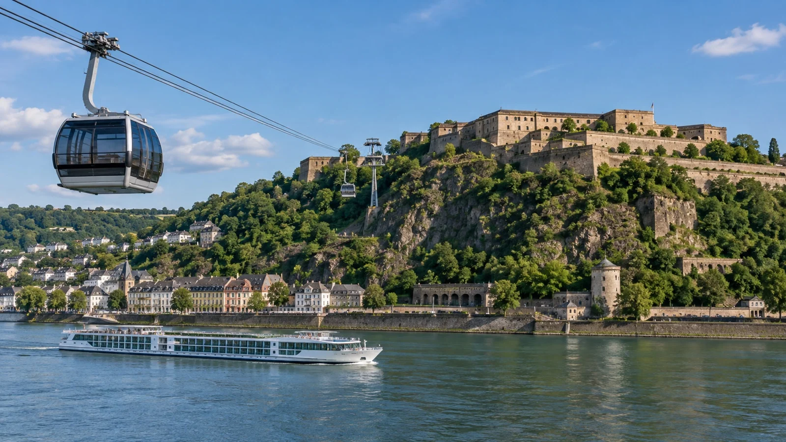 Cable car crossing Rhine at Koblenz