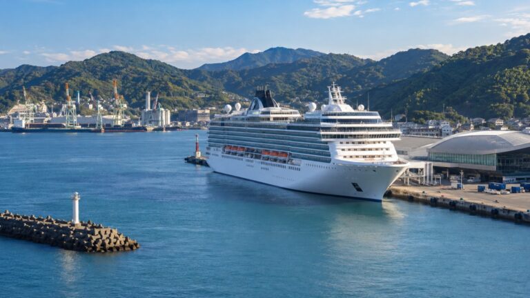 A cruise ship at Kochi New Port on Japan's Shikoku Island