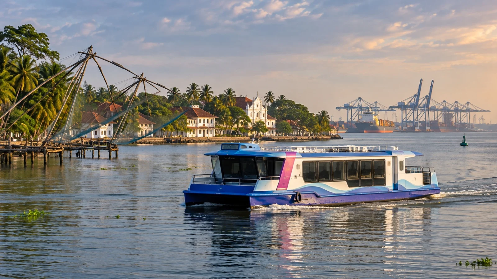 Kochi Water Metro ferry crossing the harbor