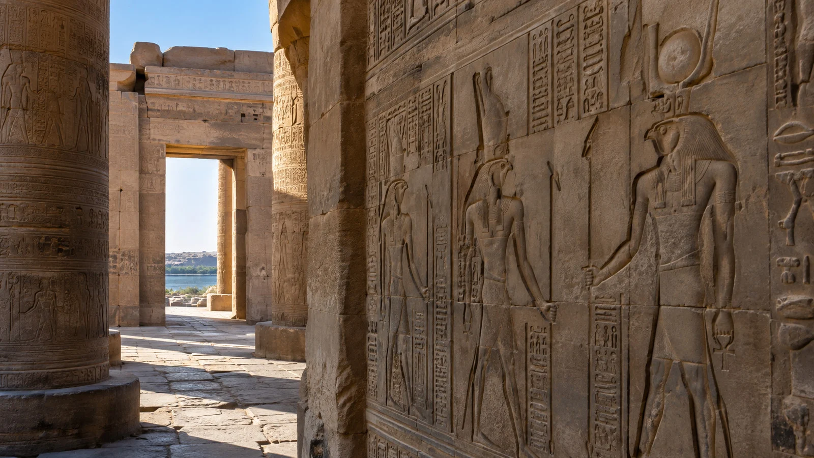 Carved reliefs inside the Kom Ombo temple