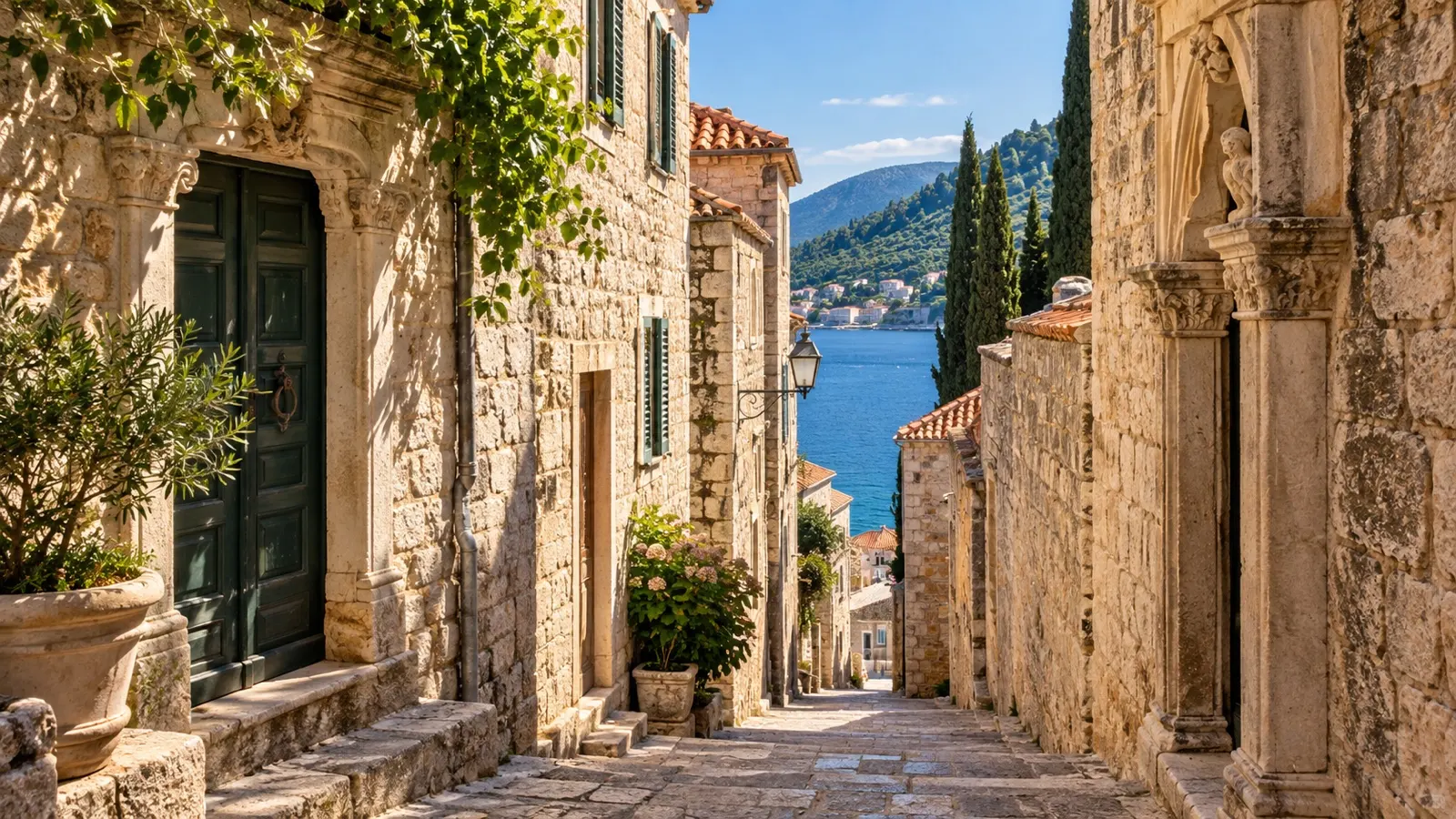 Narrow stone lane in medieval Korčula old town