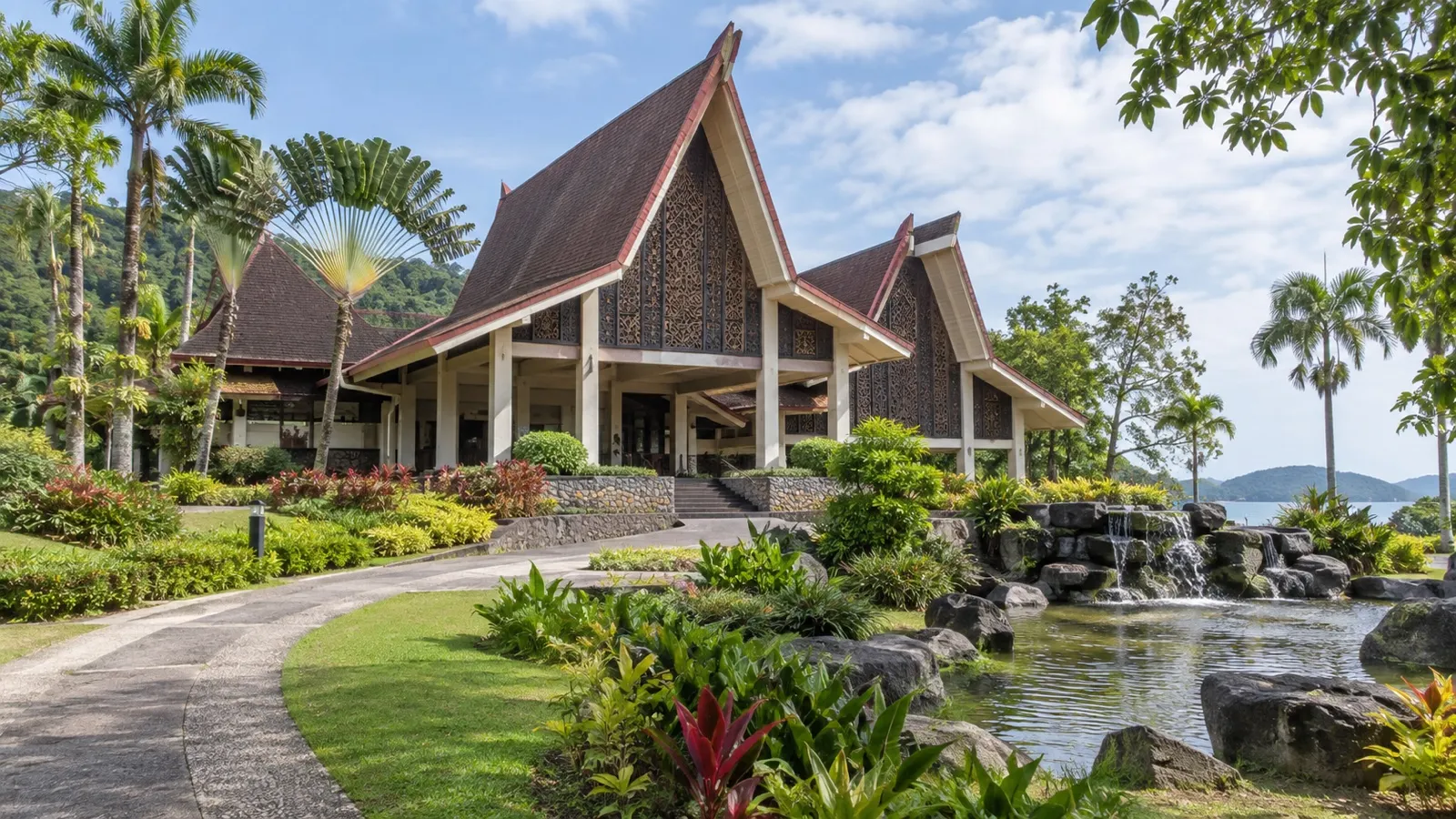 Sabah State Museum surrounded by tropical gardens in Kota Kinabalu