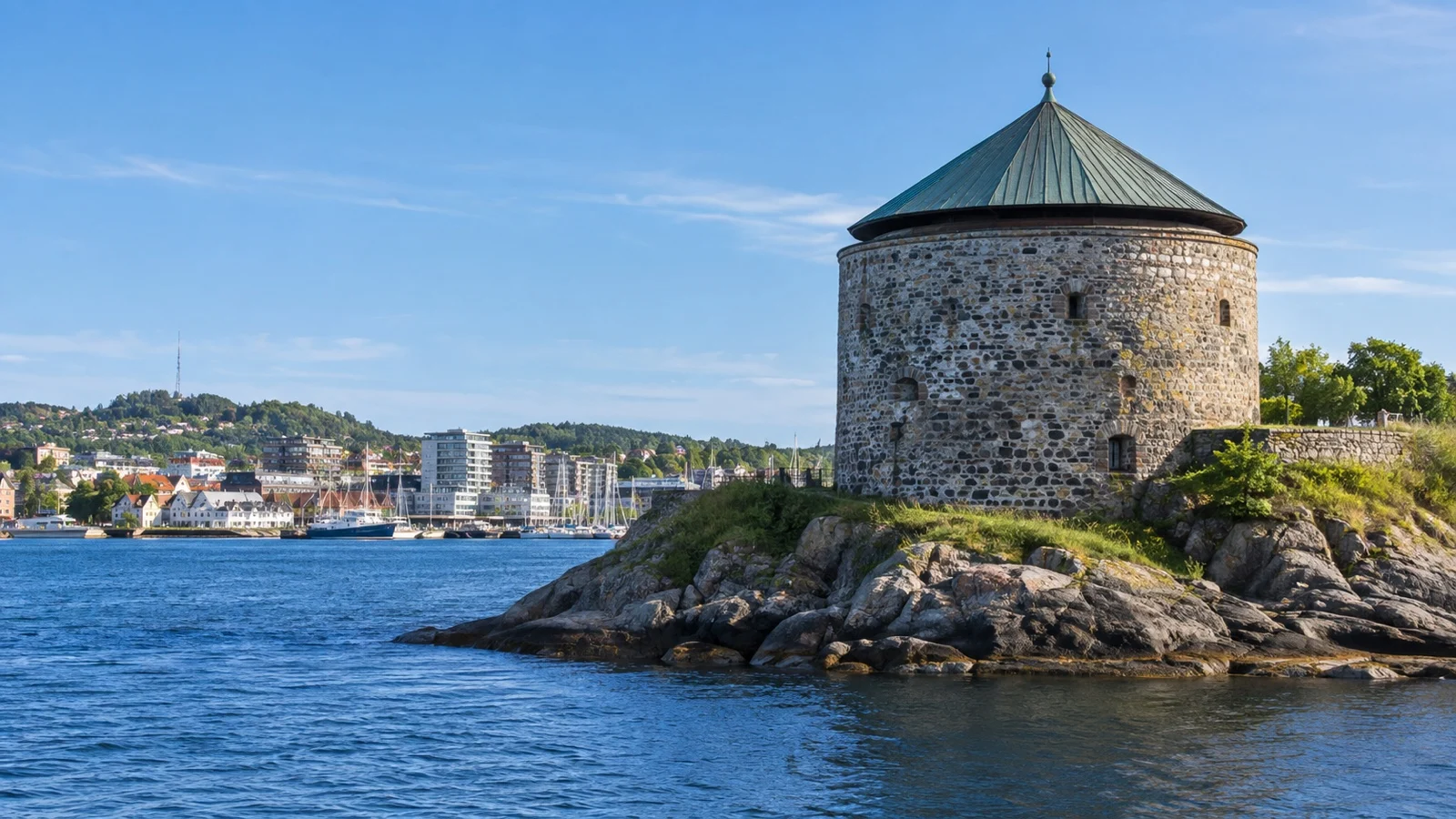 Stone Christiansholm Fortress beside Kristiansand harbor