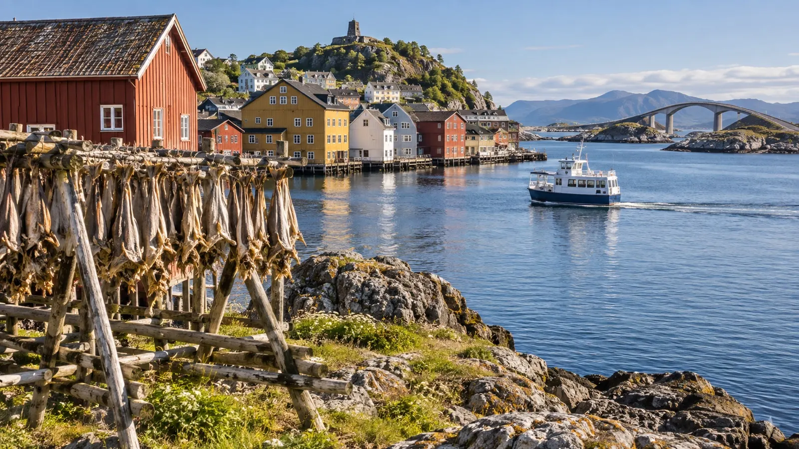 Historic clipfish drying racks by Kristiansund harbor