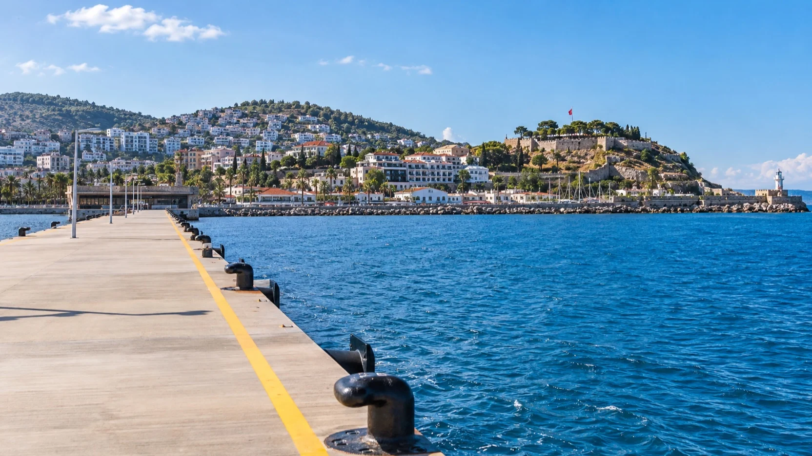 Empty cruise pier and Aegean waterfront in Kusadasi