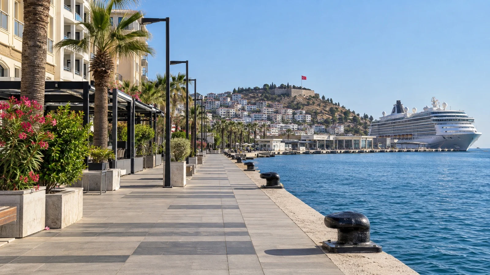 Walkable waterfront hotel area to Ege Port