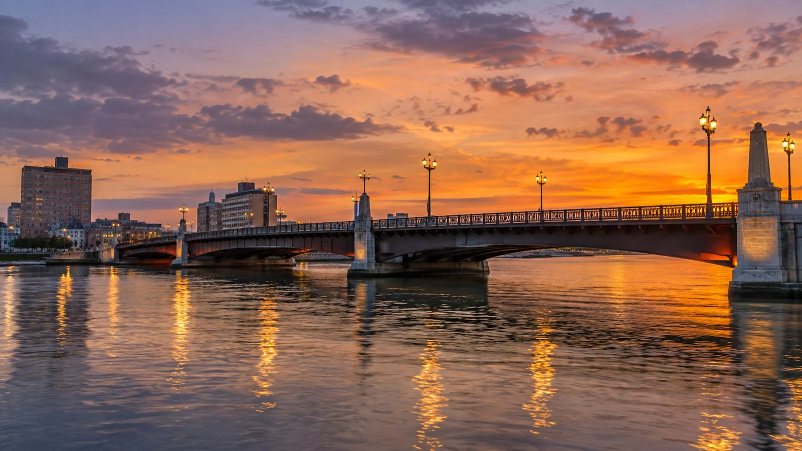 Nusamai Bridge over the Kushiro River at dusk