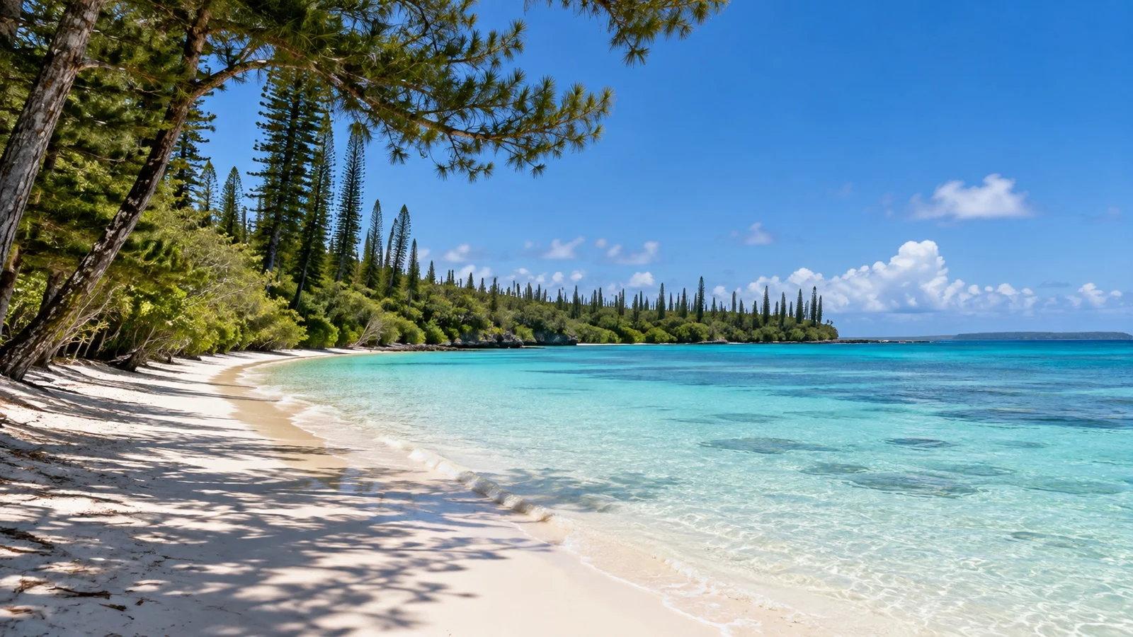 White sand and columnar pines at Kuto Beach on the Isle of Pines