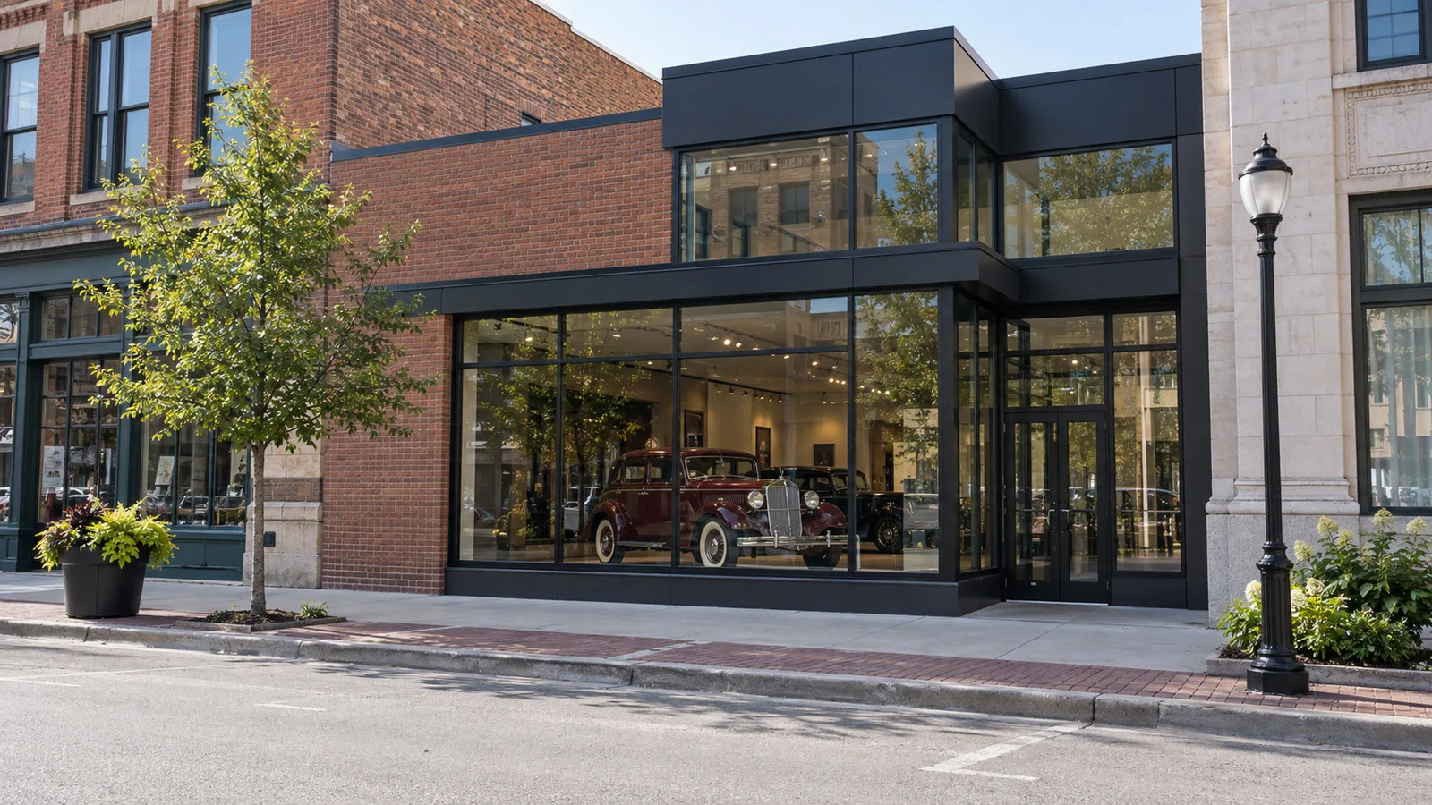 Dahl Auto Museum building on a downtown street in La Crosse, Wisconsin