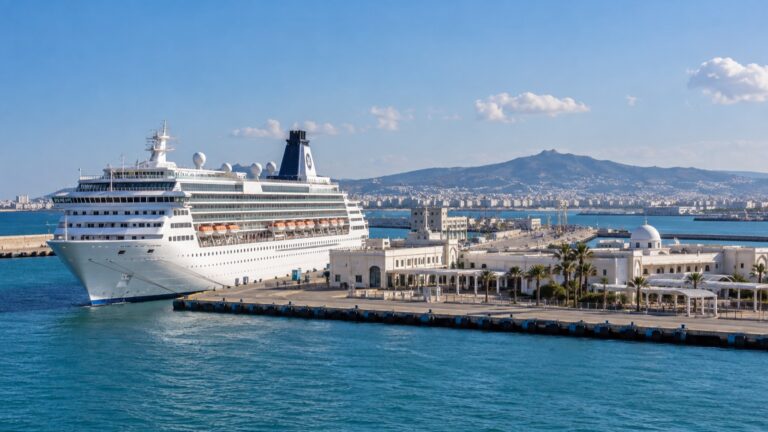 Cruise ship docked at La Goulette harbor near Tunis