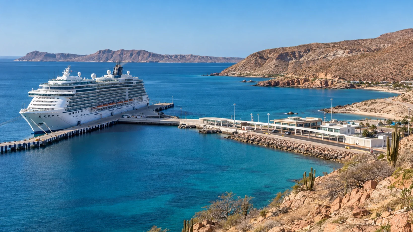 A cruise ship at Pichilingue terminal on the Sea of Cortez near La Paz