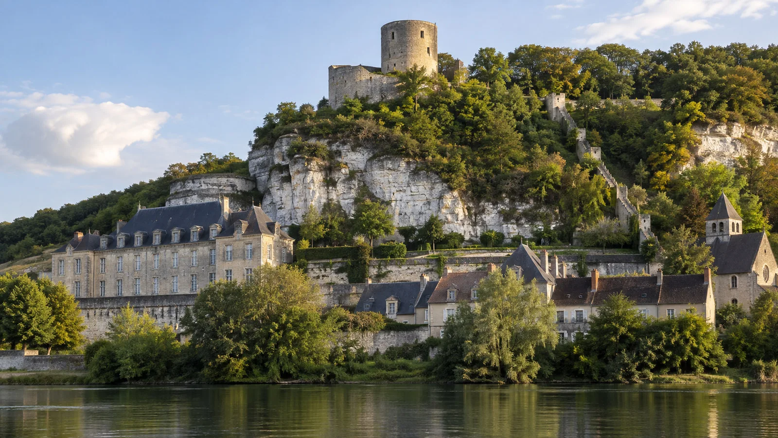 Medieval stone keep and cliff stairway above La Roche-Guyon