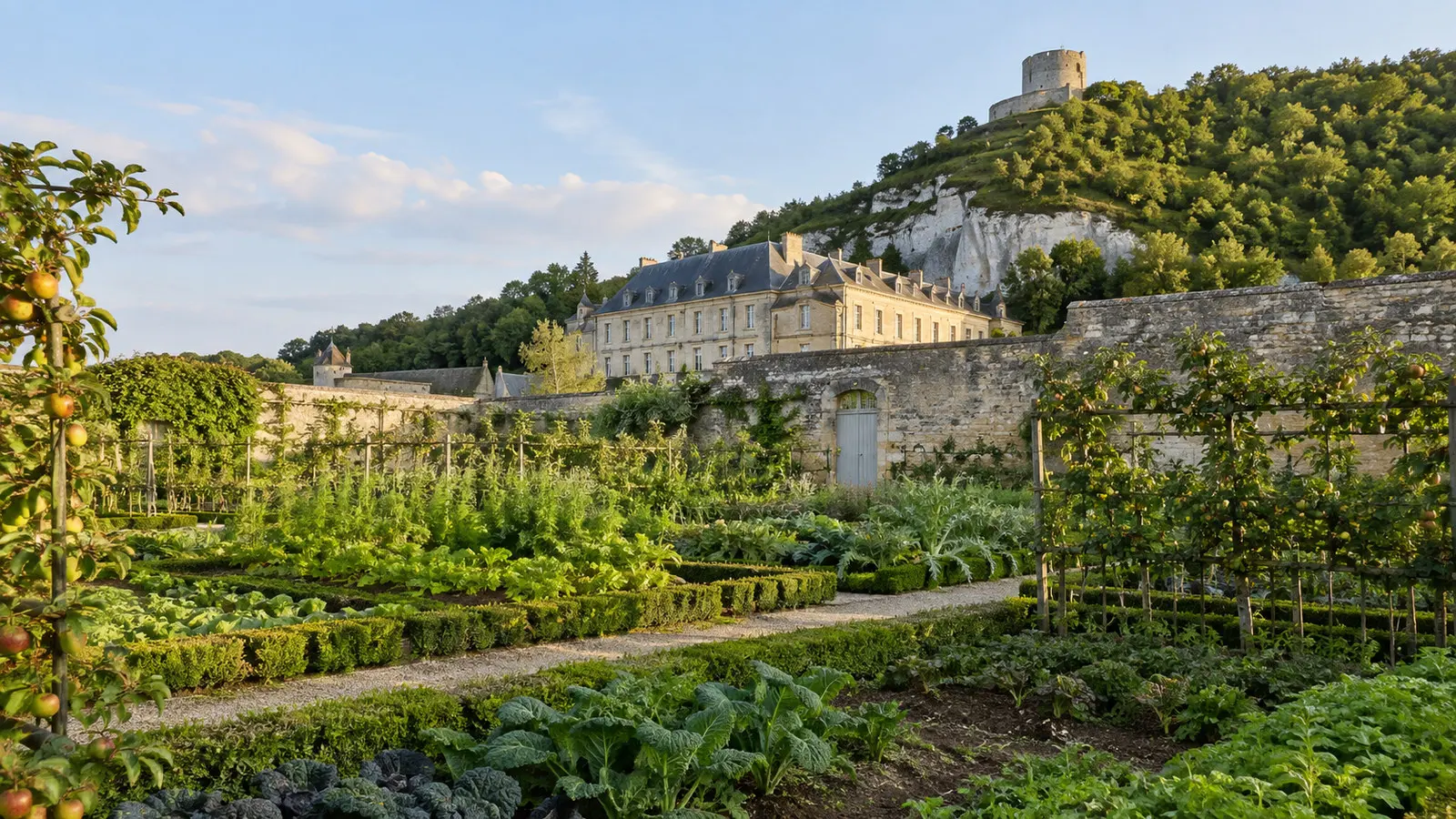 Walled kitchen garden Potager-fruitier at La Roche-Guyon