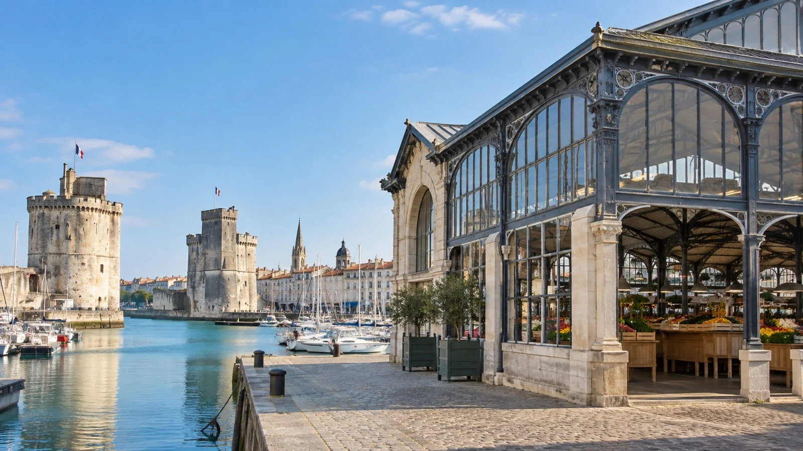Traditional covered market building in La Rochelle