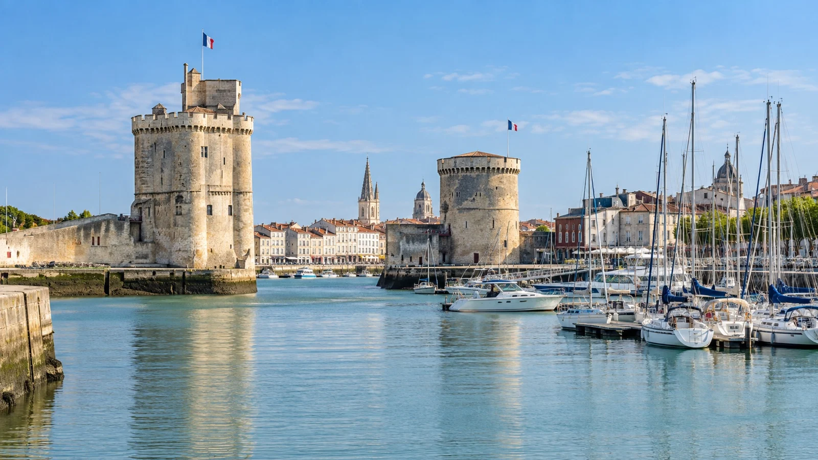 Medieval towers and boats at La Rochelle Old Port